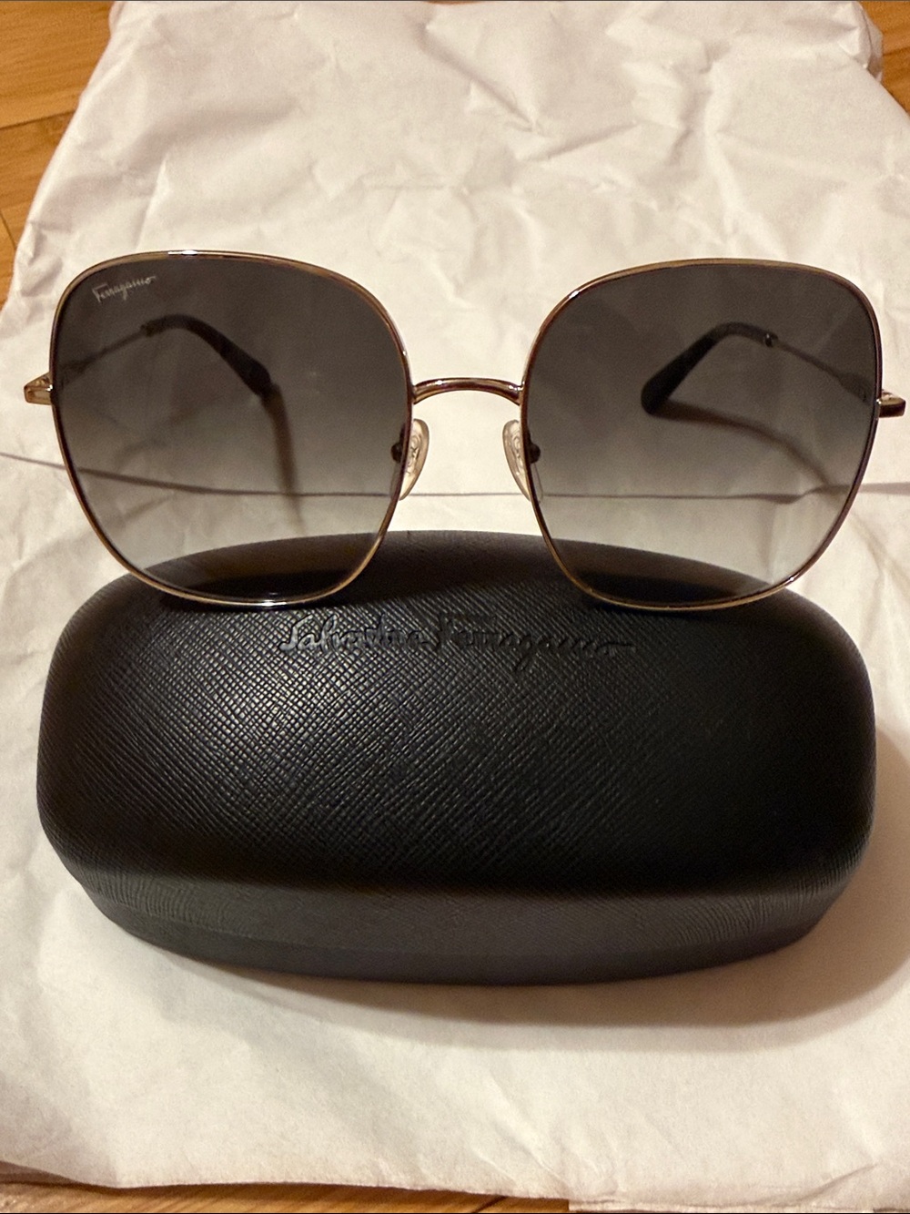 Classic Ferragamo Rectangle Sunglasses in Silver/Grey gradient 59 MM